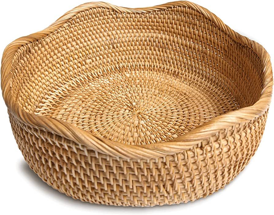 HITOMEN Handmade Rattan Bread Baskets Round Wicker Fruit Serving Storage Bowls, Natural Woven Dec... | Amazon (US)