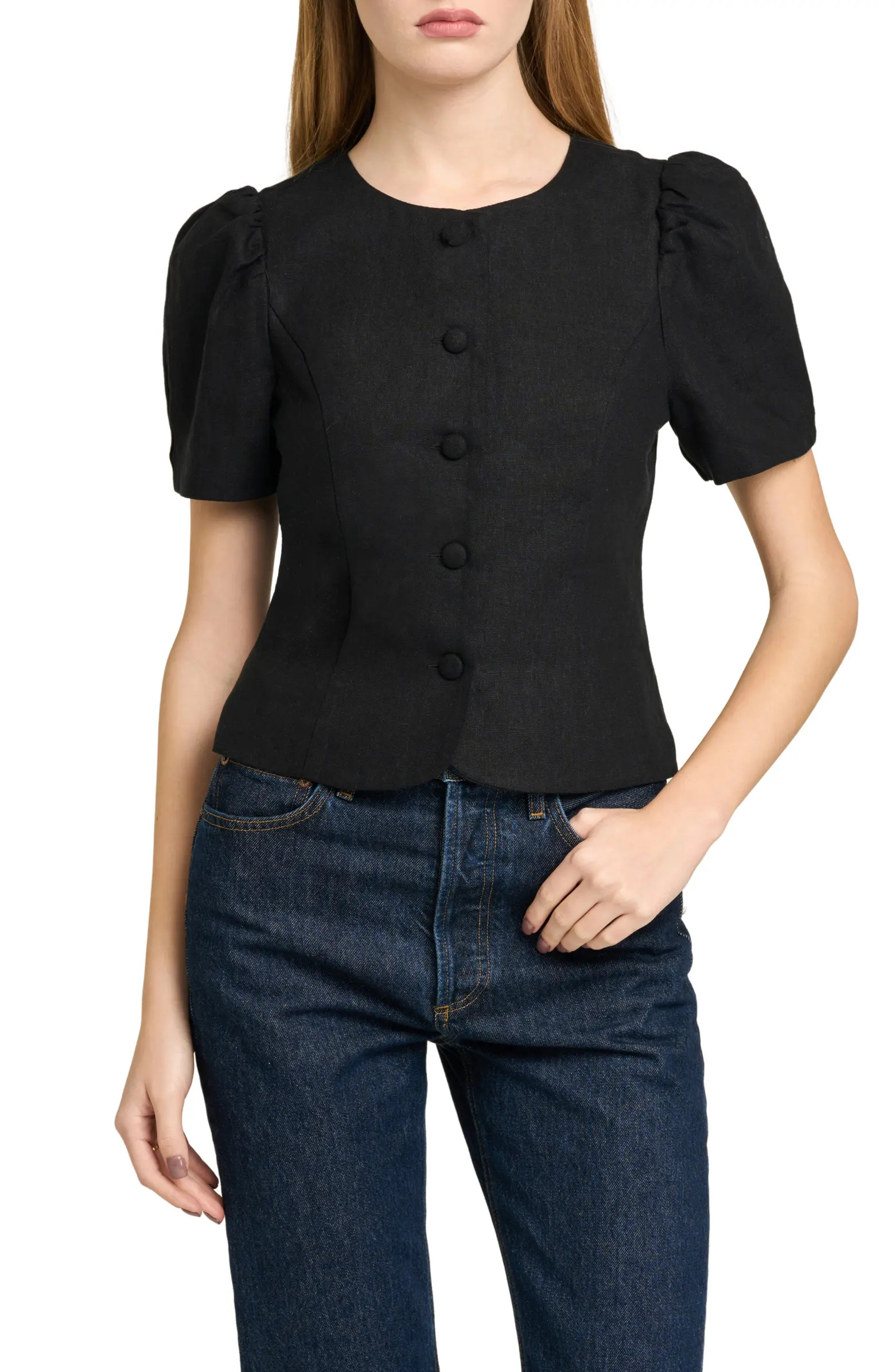 Blair Button Front Linen Blend Top | Nordstrom
