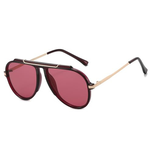 LJCZKA Oversized Pilot Sunglasses for Women Men 70s Retro Gold Metal Frame Pilot Sun Glasses Trendy Sunnies UV400 Protection (Wine Red Wine Red) | Amazon (US)