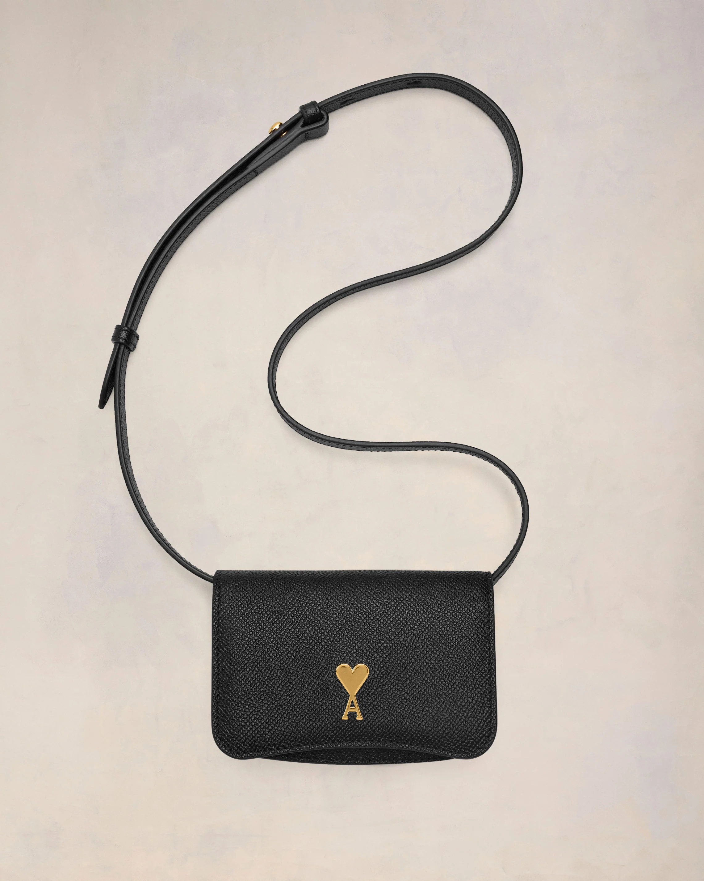 Black/Vibrated Brass Paris Paris Strap Card Holder | AMI PARIS | AMI Paris FR