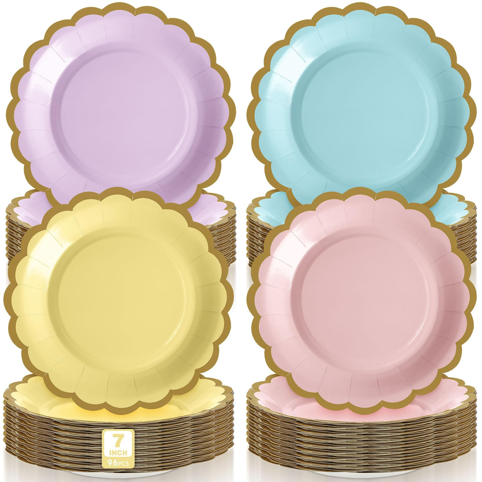 96 Pcs Pastel Paper Plates 7 Inch Scalloped Disposable Dessert Plate for Coquette Bridal Pink Bow... | Amazon (US)