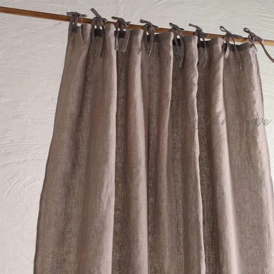 NATURAL Linen Curtains Tie Top / Rod Pocket / Tab Top Drapes Bathroom Kitchen Bedroom Drapery Nat... | Etsy (US)