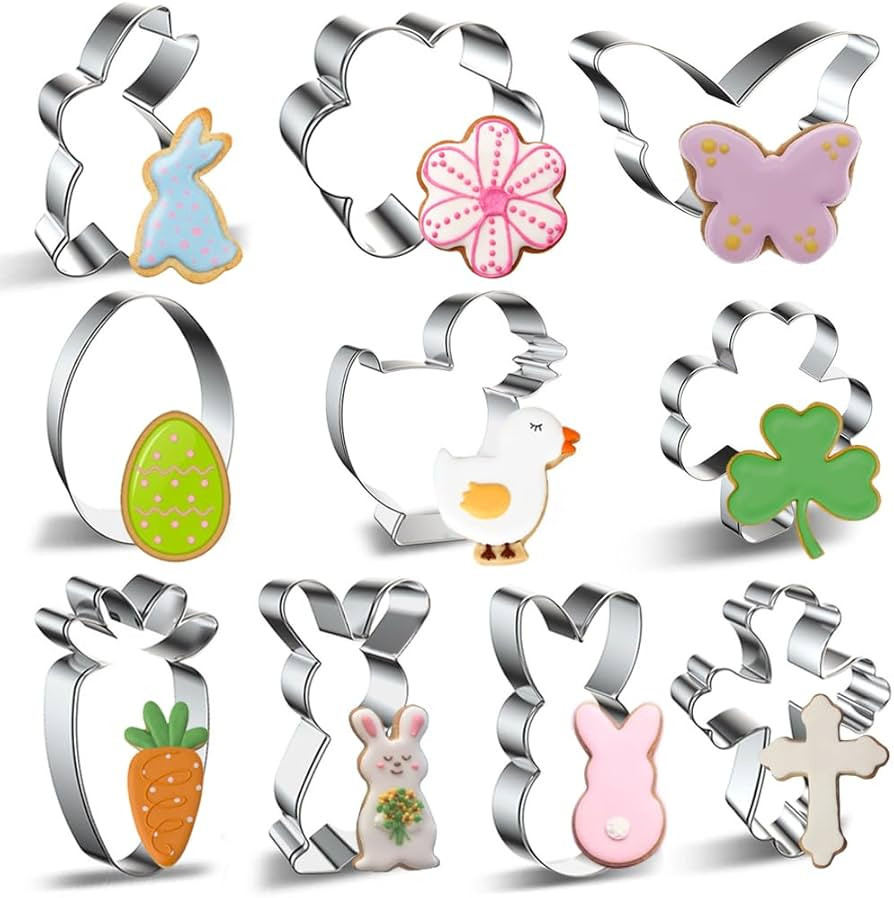 Easter Cookie Cutter Set - 10 pieces - Easter Bunny, Egg, Chick, Carrot, Rabbit, Bunny Face, Holy... | Amazon (US)