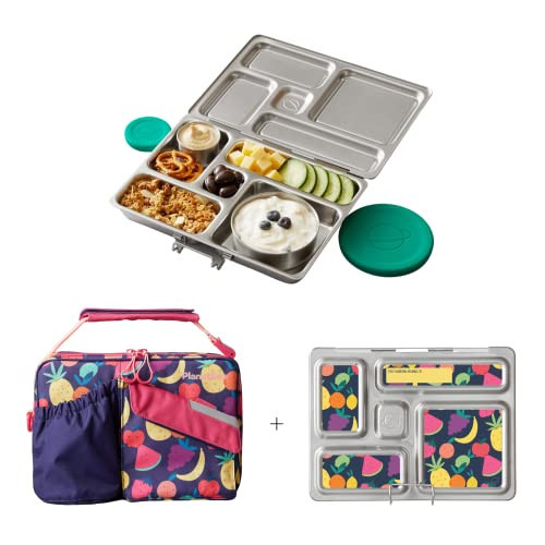 PlanetBox Rover Stainless Steel Bento Lunch Box with 5 Compartments, Tutti Frutti Carry Bag and Magnets | Amazon (US)