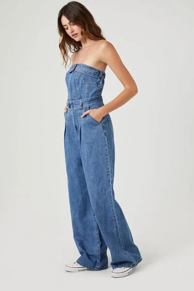 Belted Denim Tube Jumpsuit | Forever 21 (US)