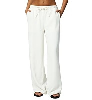 QINSEN Women's Wrinkle-Free Wide Leg Palazzo Pants High Rise Flowy Drape Drawstring Elastic Waist... | Amazon (US)