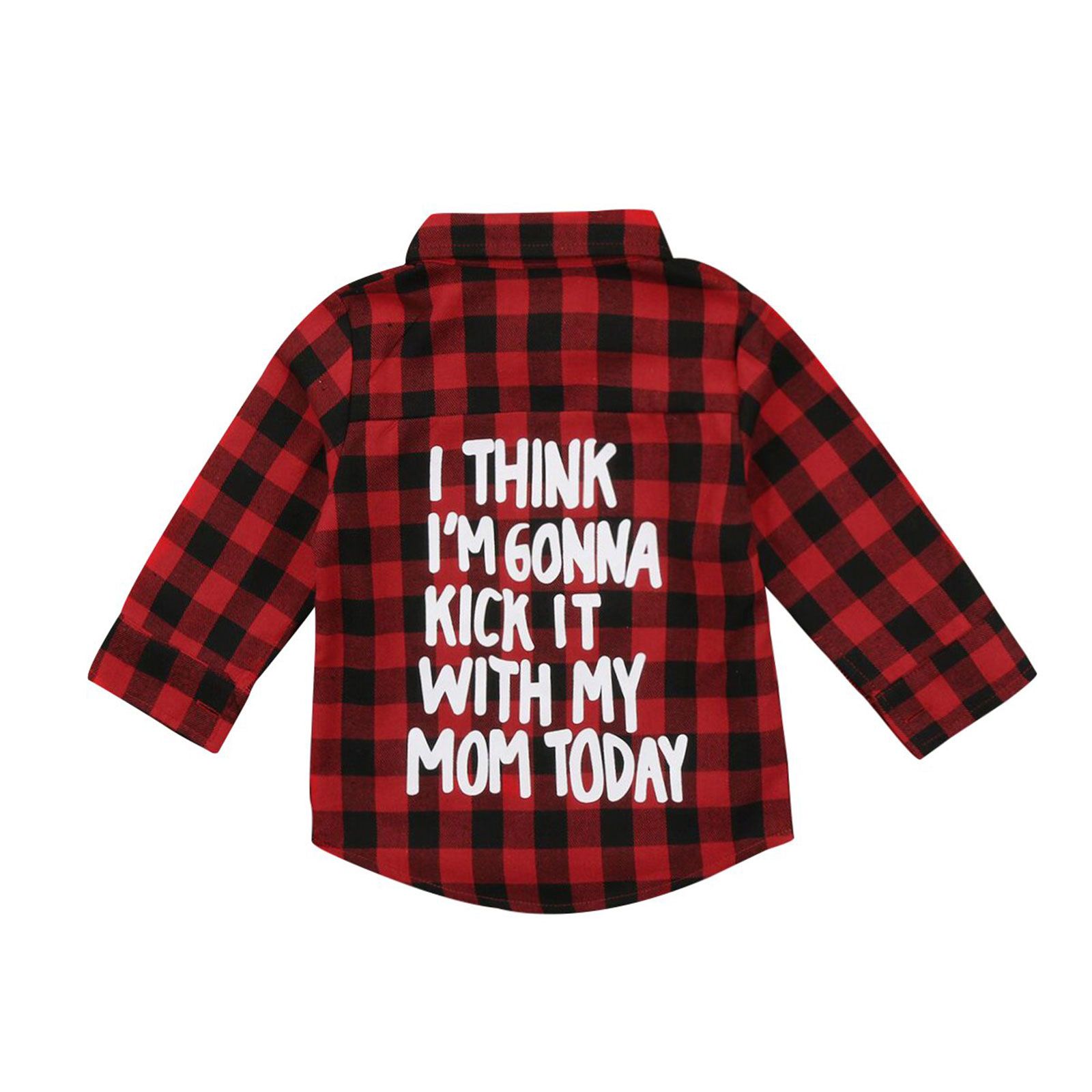 Toddler Baby Boys Red Black Plaid Shirt Kid Long Sleeve Letter Print Blouse Top | Walmart (US)