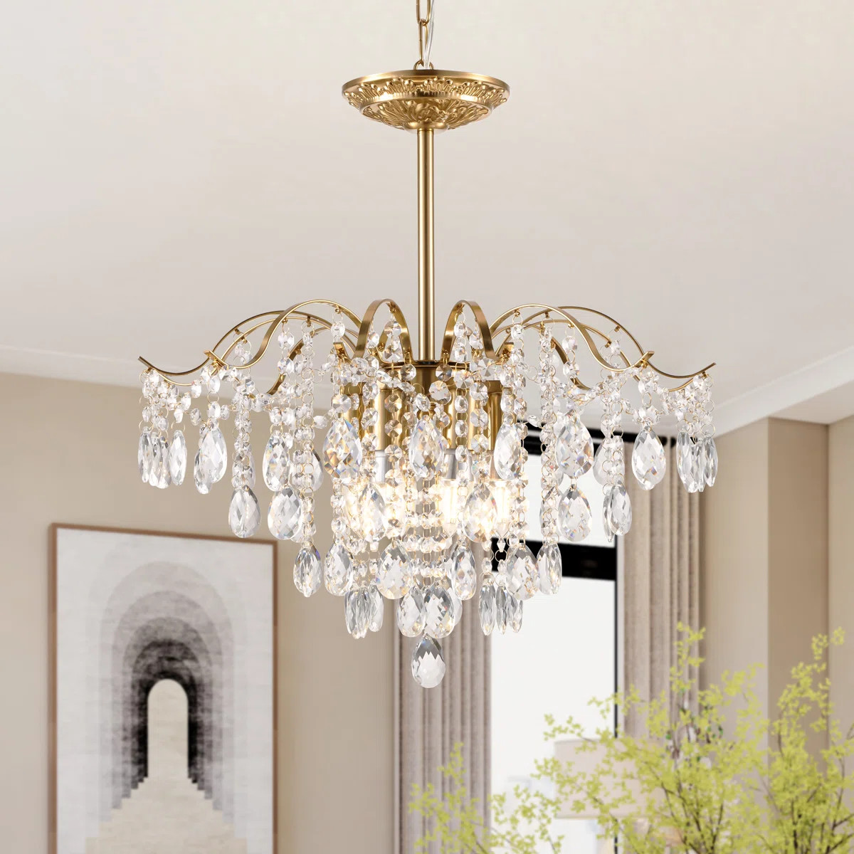 Mid-Century Modern 6-light Dimmable Tiered Crystal Chandelier Luxury | Wayfair North America