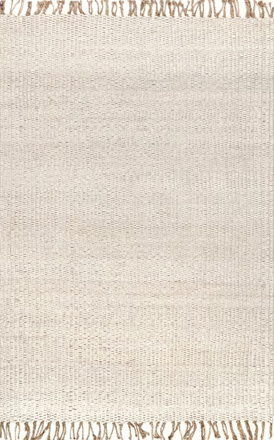 Off White Solid Jute Tassel Area Rug | Rugs USA