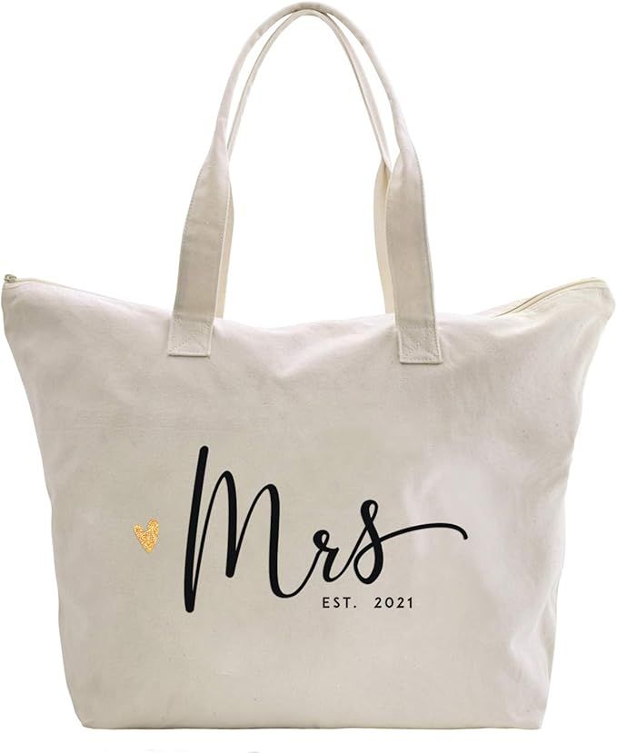 Caraknots Future Mrs 2021 Bride Tote Bag Wedding Bachelorette Bridal Shower Gifts Canvas Large Tr... | Amazon (US)