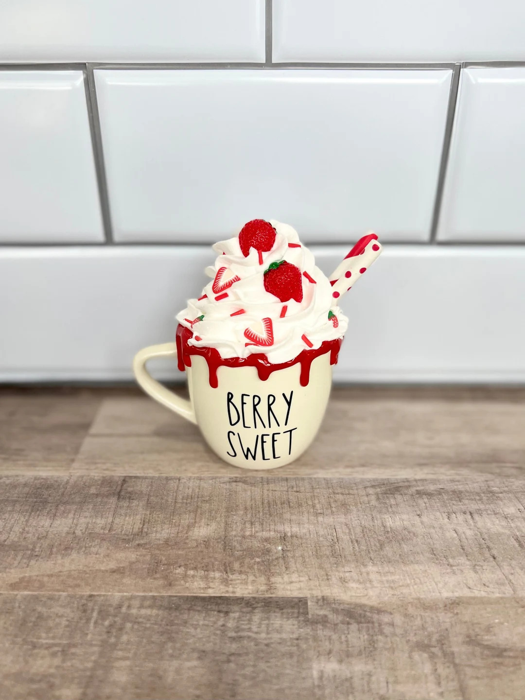 Mini "Berry Sweet" Coffee Mug with Attached Faux Whipped Cream Topper | Mini Strawberry Mug for T... | Etsy (US)