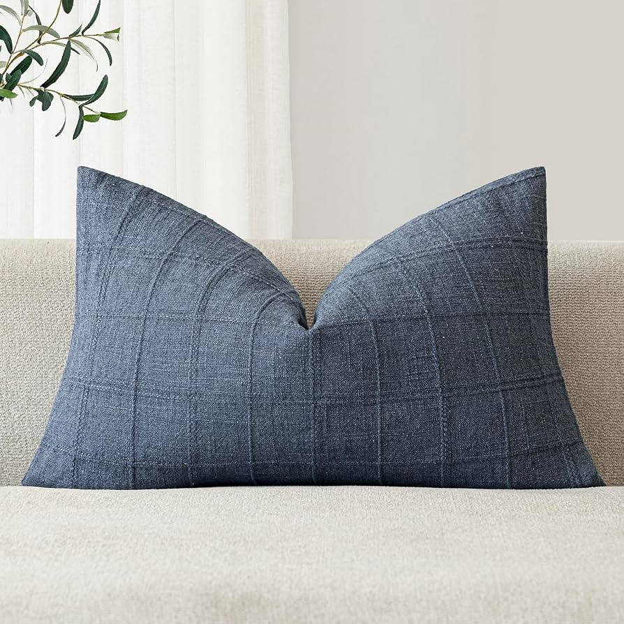 Foindtower Set of 1 Decorative Linen Check Throw Pillow Cover Neutral Farmhouse Lumbar Cushion Co... | Amazon (US)
