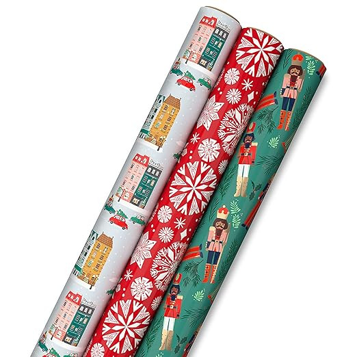Hallmark Christmas Wrapping Paper with Cutlines on Reverse (3 Rolls: 120 Sq. Ft. Total) Winter Ci... | Amazon (US)