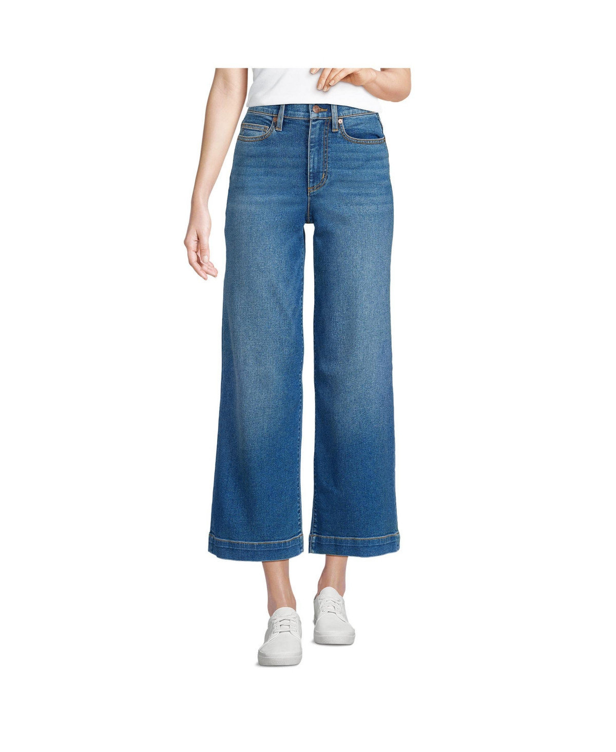 Lands' End Women's Recover Denim High Rise Wide Leg Crop Jeans - Indigo tide blue | Macy's