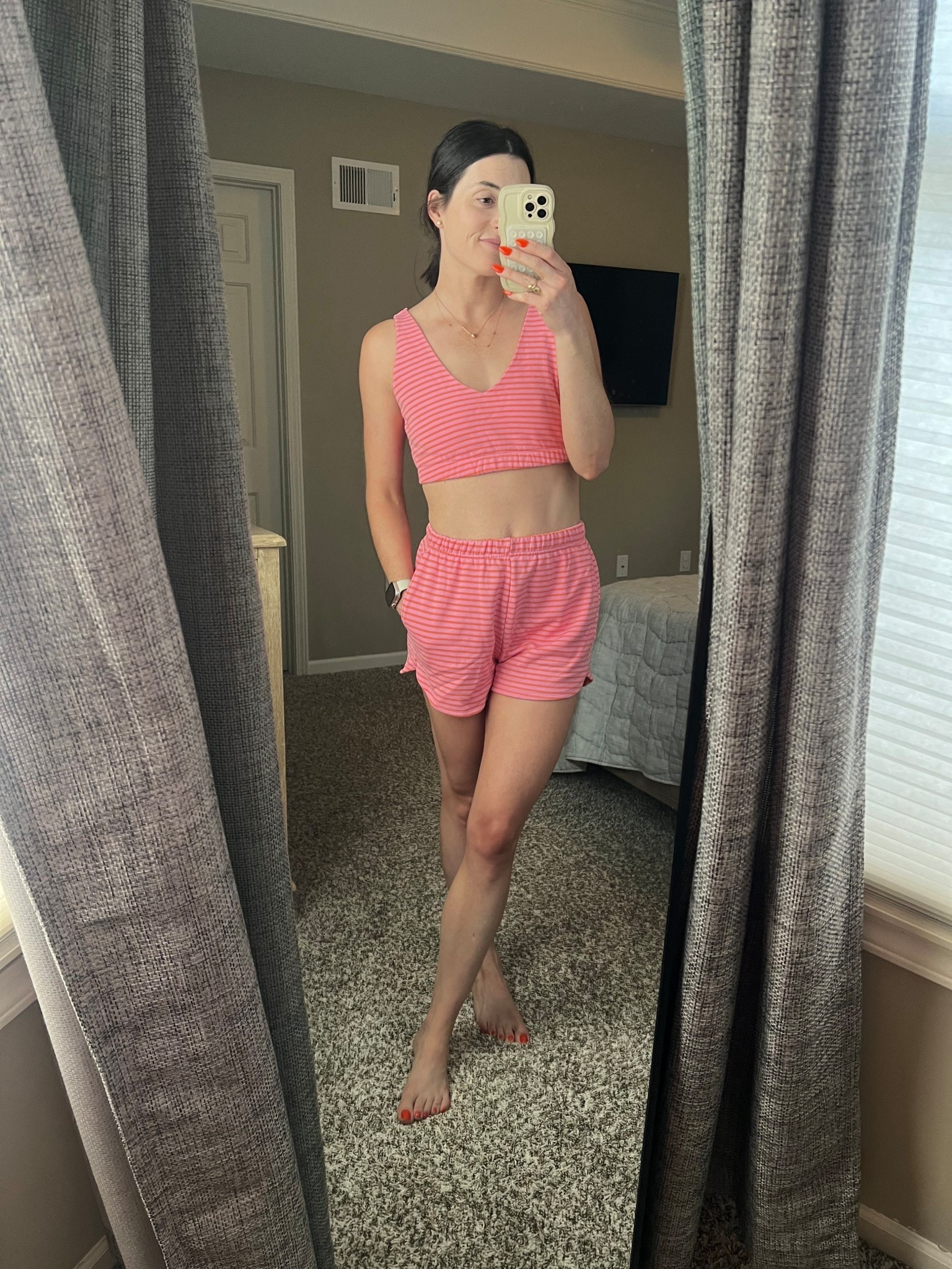Target pink matching set. Top is not lined. Shorts are high waisted. Wearing a small in both. Perfect as swimsuit coverup or for a coffee run in the summer! 

#LTKStyleTip #LTKSeasonal #LTKSwim