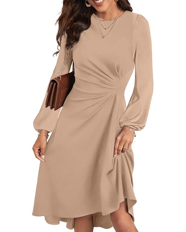 Happy Sailed Women's Winter Fall Long Sleeve Ruched Waist Flowy A Line High Low Midi Cocktail Par... | Amazon (US)
