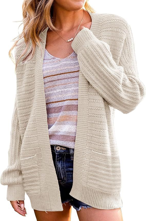 ZESICA Women's Casual Long Sleeve Cable Knit Open Front Loose Chunky Sweater Cardigan Coat Outerw... | Amazon (US)