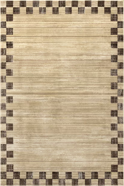 Brown Pompeii Checked Border 5' x 8' Area Rug | Rugs USA