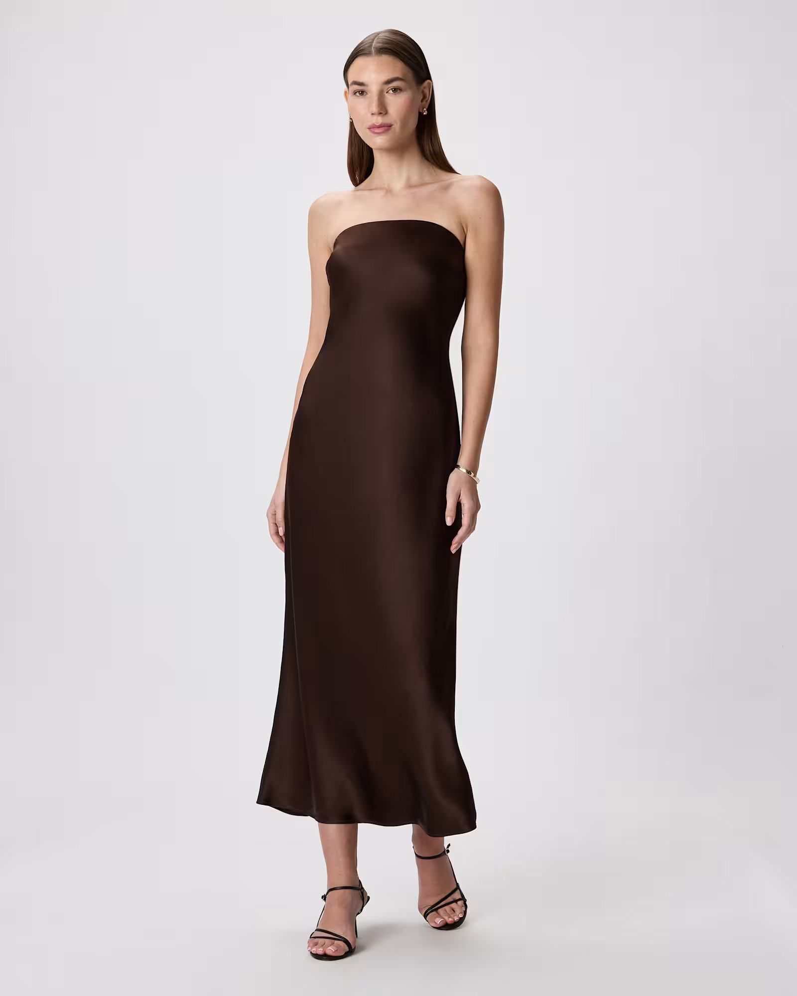 100% Washable Silk Strapless Midi Dress in Hot Fudge | Quince