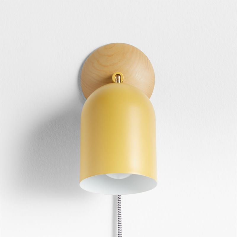 Pixi Ochre Metal and Wood Kids Swivel Plug-In Wall Sconce + Reviews | Crate & Kids | Crate & Barrel