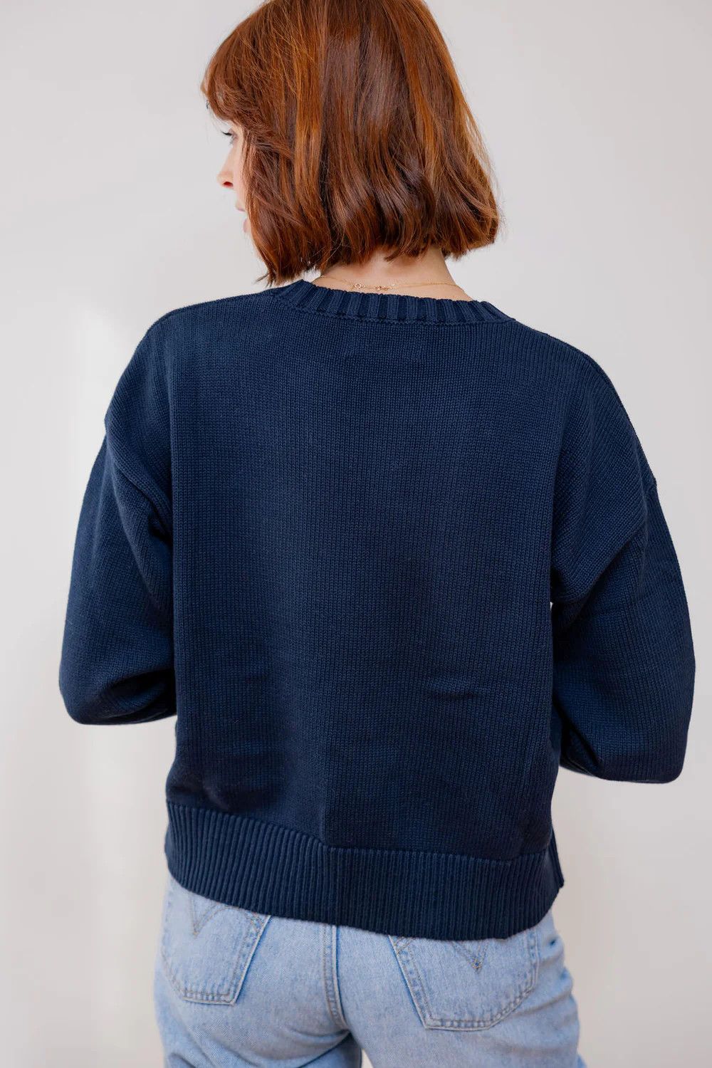 Navy Whipstitch American Flag Cotton Crewneck Sweater | Pearls & Camo