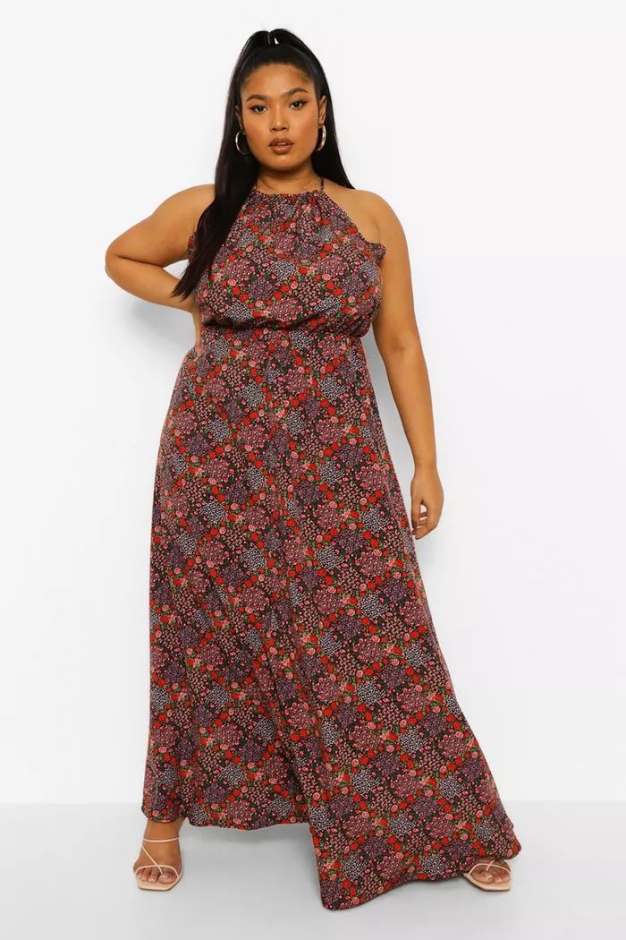 Plus Floral High Neck Maxi Dress | Boohoo.com (US & CA)