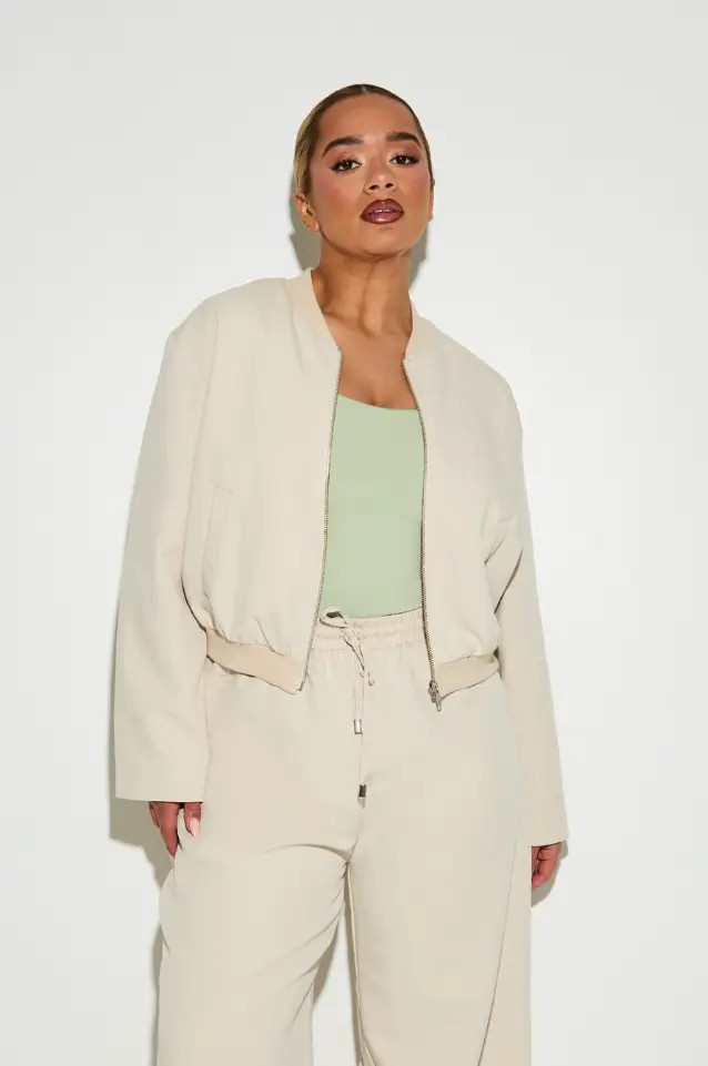 Tailored Cropped ‘Indie’ Bomber Jacket - Almond Milk | RELR
