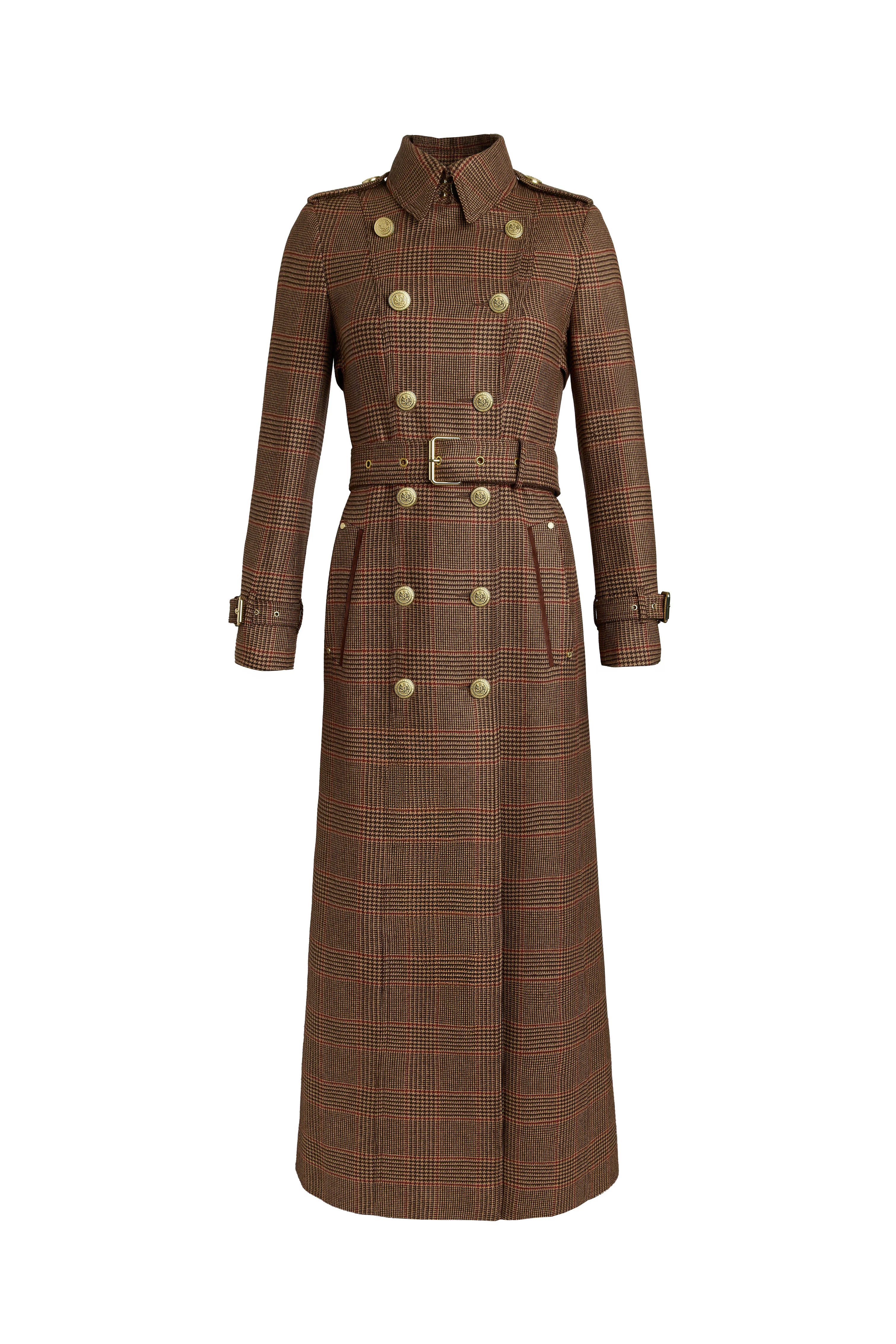 Full Length Marlborough Trench Coat (Clarence Check Merlot) | Holland Cooper