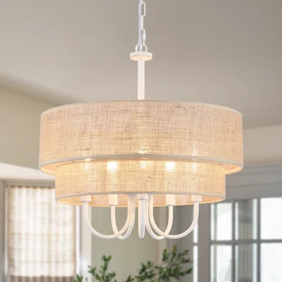 Roelke 5 - Light 2-tier Dimmable Bohemian Rattan Double Drum Rattan Chandelier With Hand Woven Hemp Rope Shade | Wayfair North America