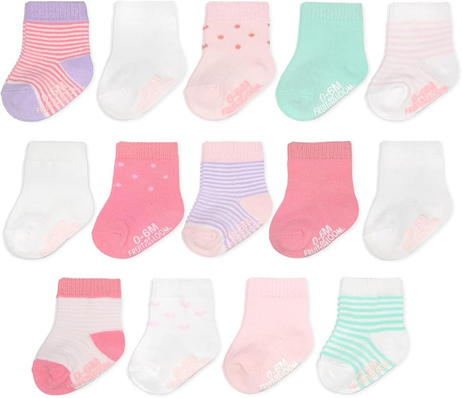 Fruit of the Loom Baby 14-Pack Grow & Fit Flex Zones Cotton Stretch Socks - Unisex, Girls, Boys | Amazon (US)