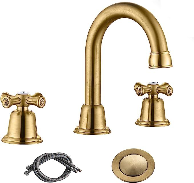 RKF Brass Two Handle Widespread Bathroom Sink Faucet with Metal Pop-up Drain with Overflow and CU... | Amazon (US)