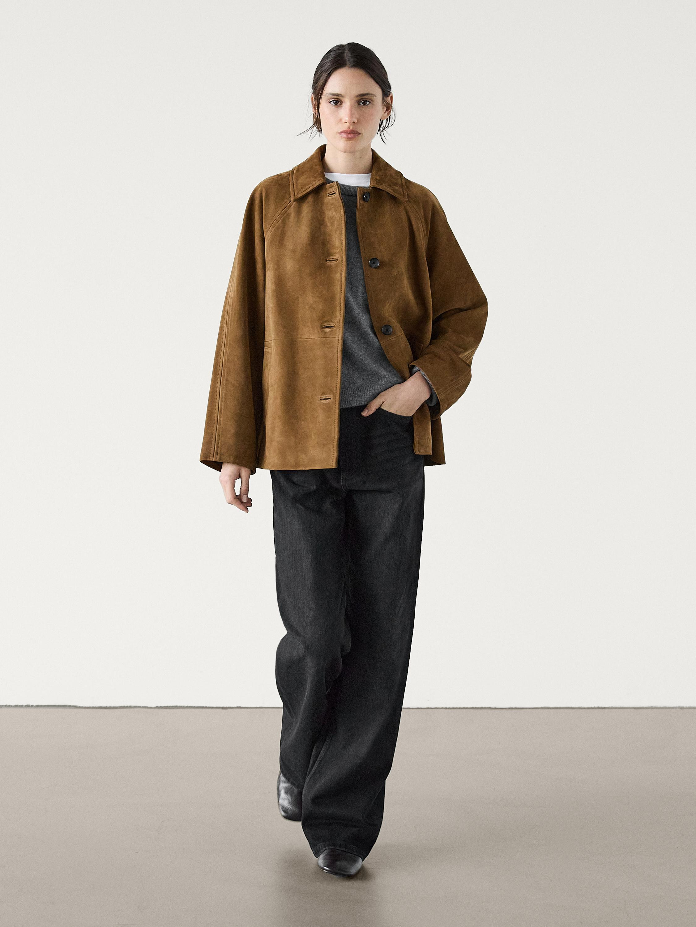 Leather nubuck jacket | Massimo Dutti US