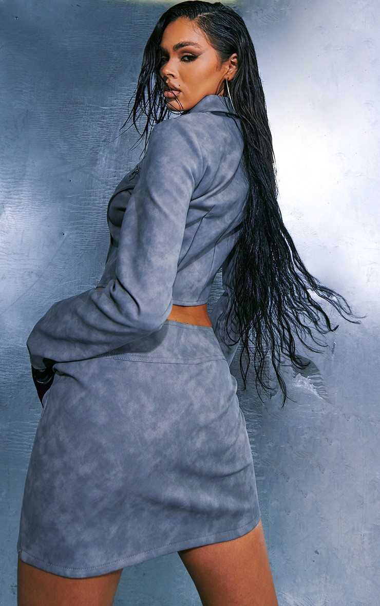 Charcoal Washed Faux Leather Zip Detail Motor Jacket | PrettyLittleThing UK