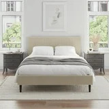 Mainstays Vera Upholstered Velvet Platform Bed, No Box Spring Required, Queen, Cream | Walmart (US)