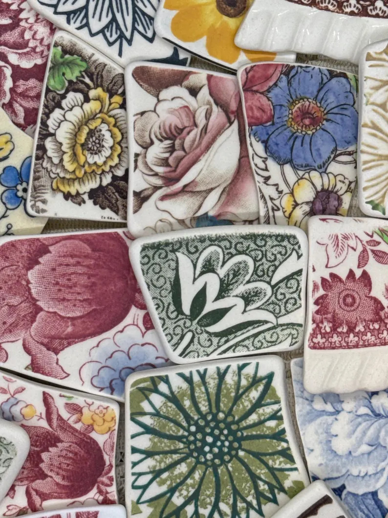 Floral Pottery Shards 1"-2" : Tumbled Vintage Jewelry and Mosaic Making Pieces SET 2 - Etsy | Etsy (US)