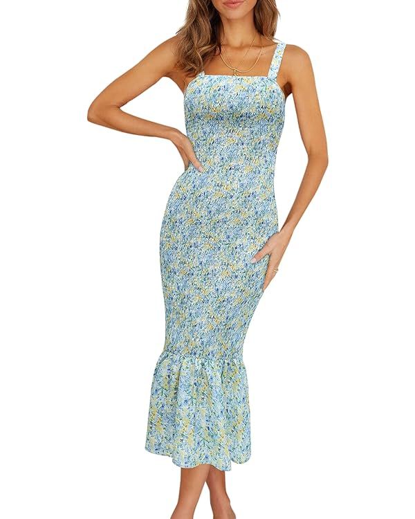 Pretty Garden Womens Sleeveless Strappy Ruffle Hem Smocked Bodycon Dress | Amazon (US)