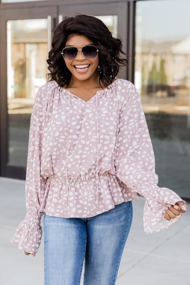 A Peaceful Place Spotted Taupe Blouse | The Pink Lily Boutique