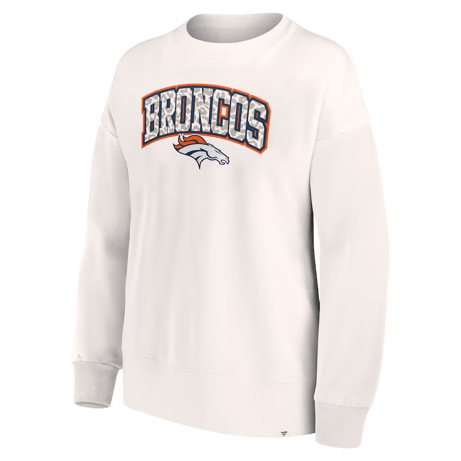 Women's Denver Broncos Fanatics Branded White Leopard Team Pullover Sweatshirt | NFL Shop