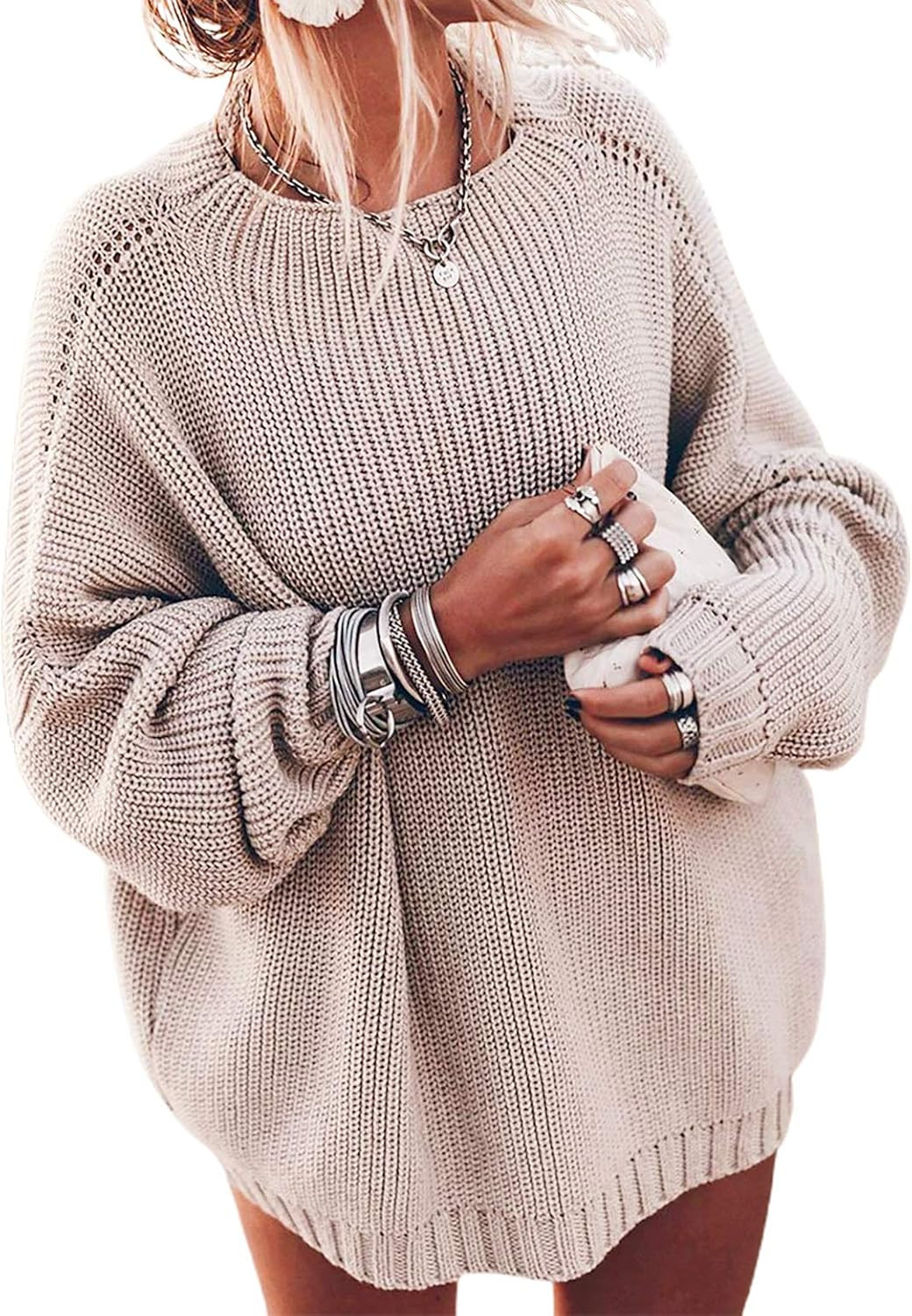 Ugerlov Women's Oversized Sweaters Batwing Sleeve Mock Neck Jumper Tops Chunky Knit Pullover Sweater | Amazon (US)