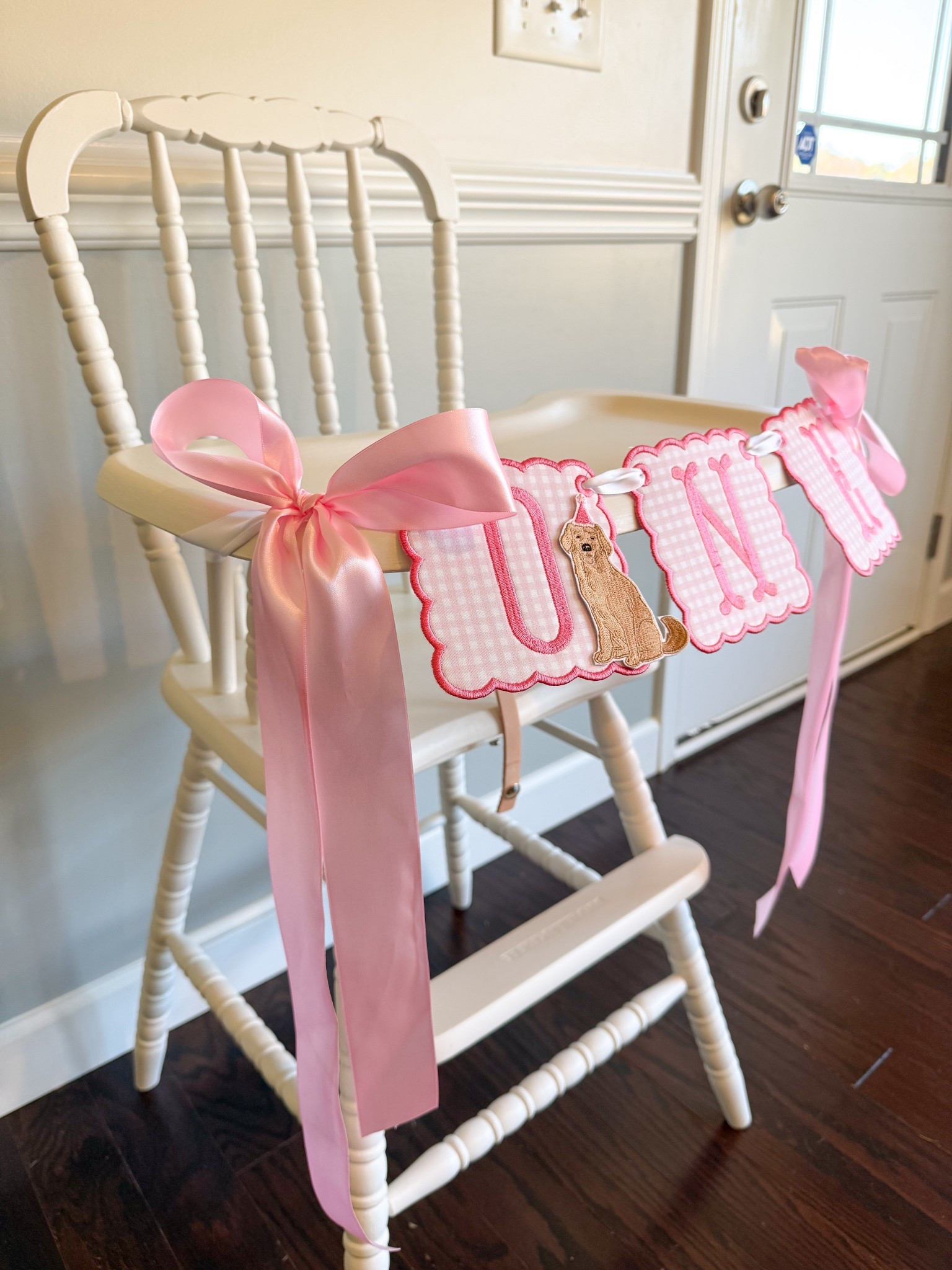 First birthday party high chair banner. One golden year birthday party theme. Baby girls first birthday party decorations  