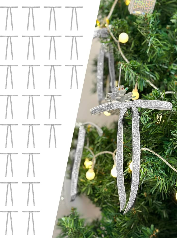 SIMISI RIBBON 24 Pcs Sliver Glitter Velvet Christmas Tree Bows Sparkle Door Garland Decor Vintage... | Amazon (US)