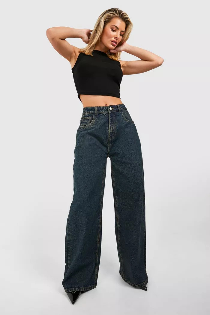 Vintage Tint Indigo High Rise Straight Leg Jeans | boohoo (US & Canada)