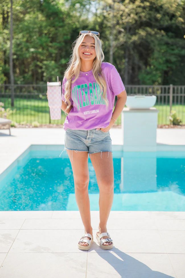 Outer Banks North Carolina Purple Oversized Graphic Tee DOORBUSTER | Pink Lily