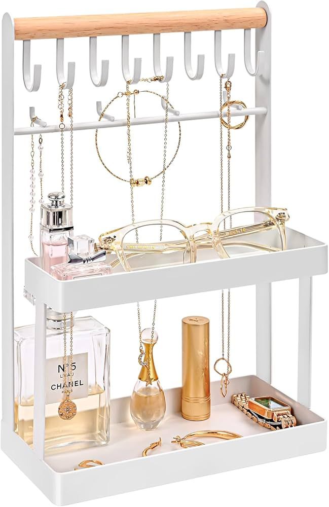 Lolalet Jewelry Organizer Stand Holder, 4-Tier Cute Necklace Holder Stand Rack with 12 Hooks Plac... | Amazon (US)