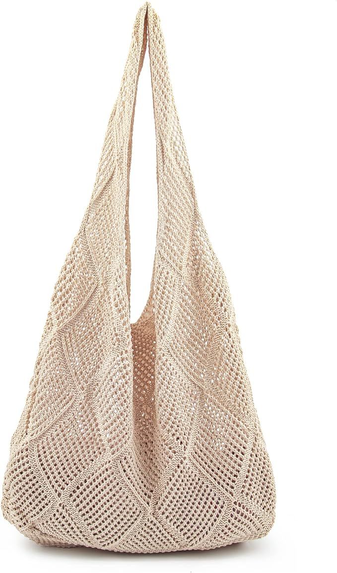 Stizimn Crochet Mesh Beach Tote Bag Shoulder Bag Handbags Knitting Hollow Summer Bag Hobo Bag Aes... | Amazon (US)