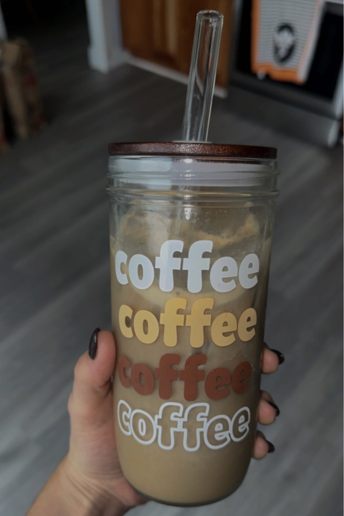  ANOTION Iced Coffee Cup, Mason Jar with Lid and Straw