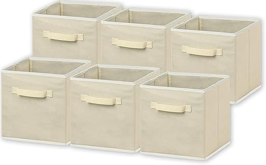 6 Pack - SimpleHouseware Foldable Cloth Storage Cube Basket Bins Organizer, Beige | Amazon (US)