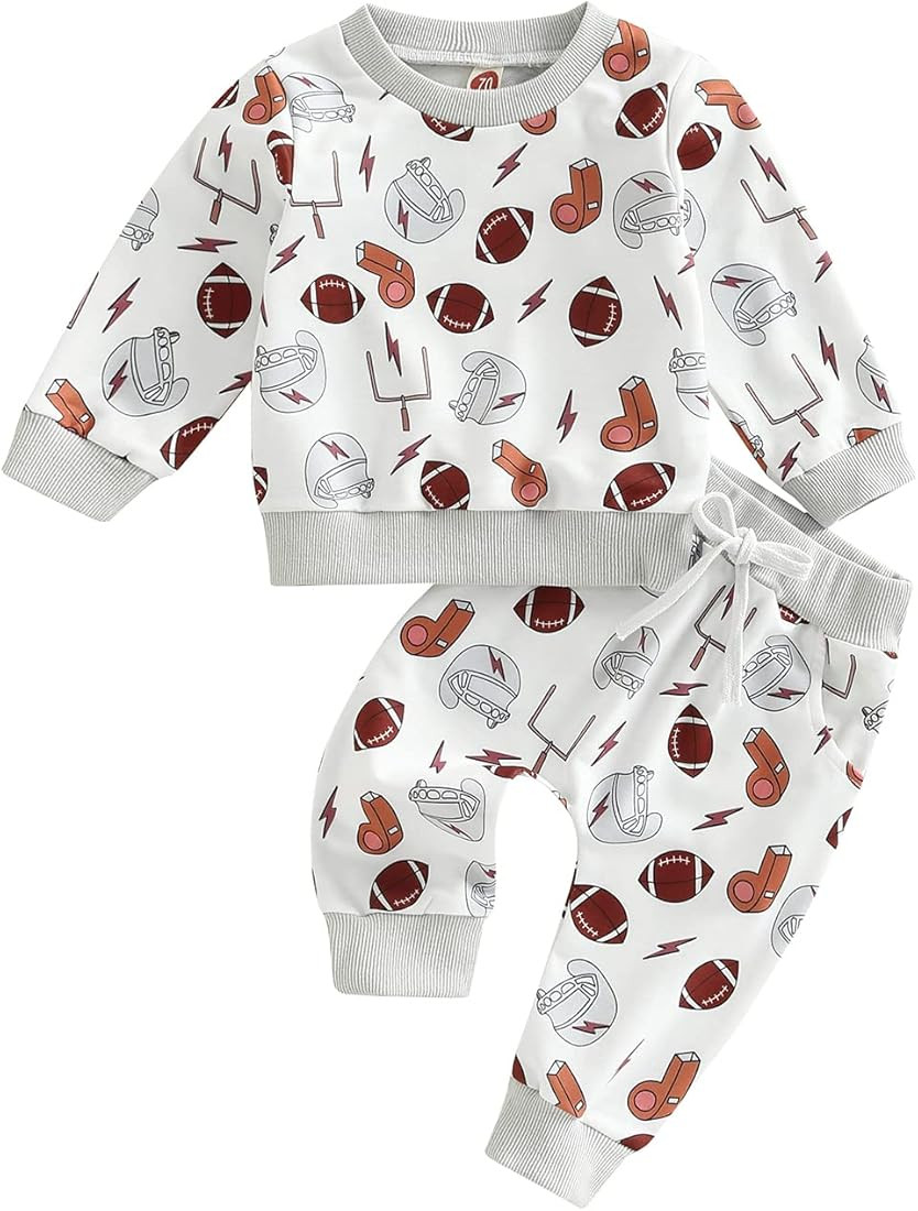 Newborn Baby Boys Football Outfit Long Sleeve Rugby Sweatshirt and Pants Infant Game Day Outfit Fall | Amazon (US)