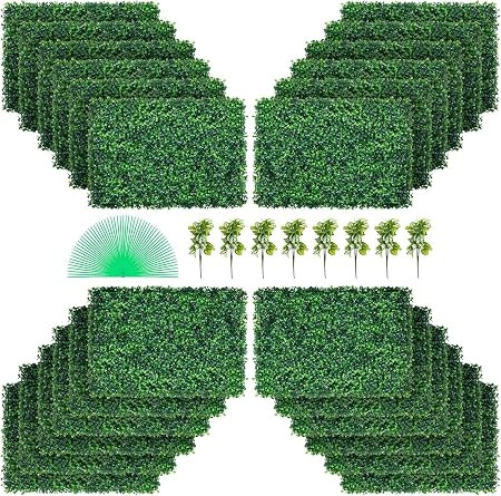 VEVOR 24PCS Artificial Boxwood Panels, 24 x 16 in 1.6 in Sun Protected Boxwood Hedge Wall Panel, ... | Amazon (US)