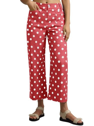 Tankaneo Womens Cropped Polka Dots Jeans Casual High Waisted Stretchy Straight Leg Denim Pants with Pockets | Amazon (US)